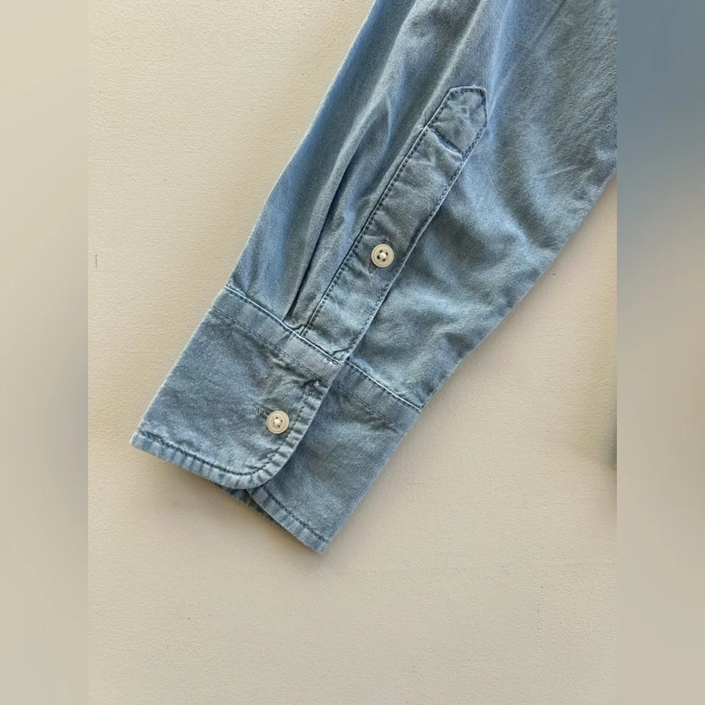 J Crew Blue Chambray Shirt Ruffle Peter Pan Collar Long Sleeve Women's Size 4 - Picture 14 of 15